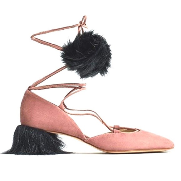 Zara Suede Lace Up Tasseled Mid Heel Shoes 7.5/38 - Picture 2 of 8